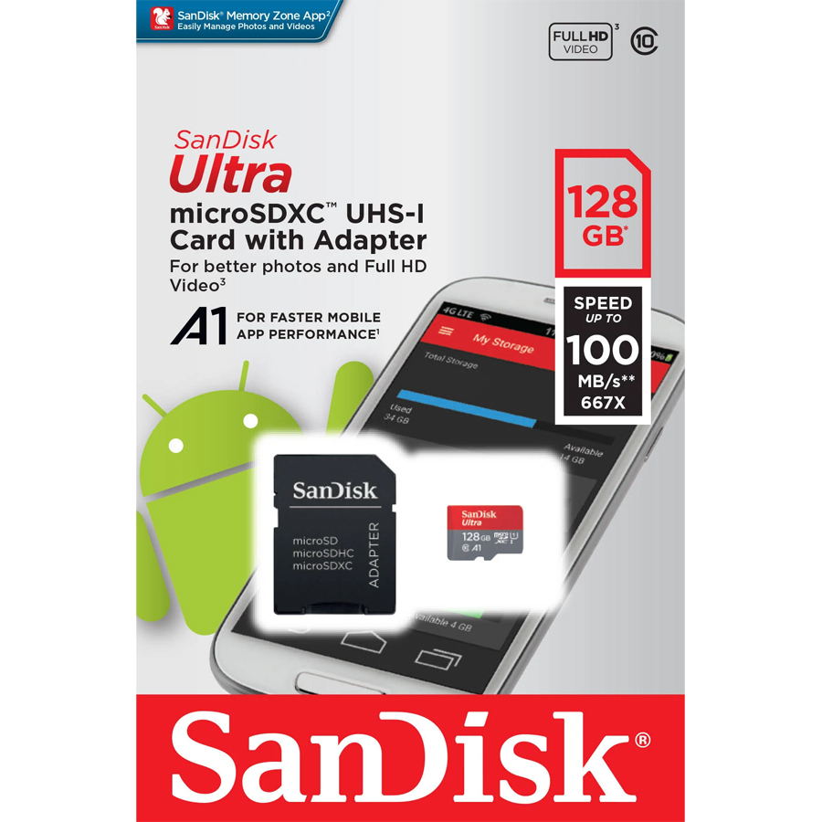 Sinis betalen Attent Sandisk Micro SD kaart 128GB Class 10 100MB/s | GoHero